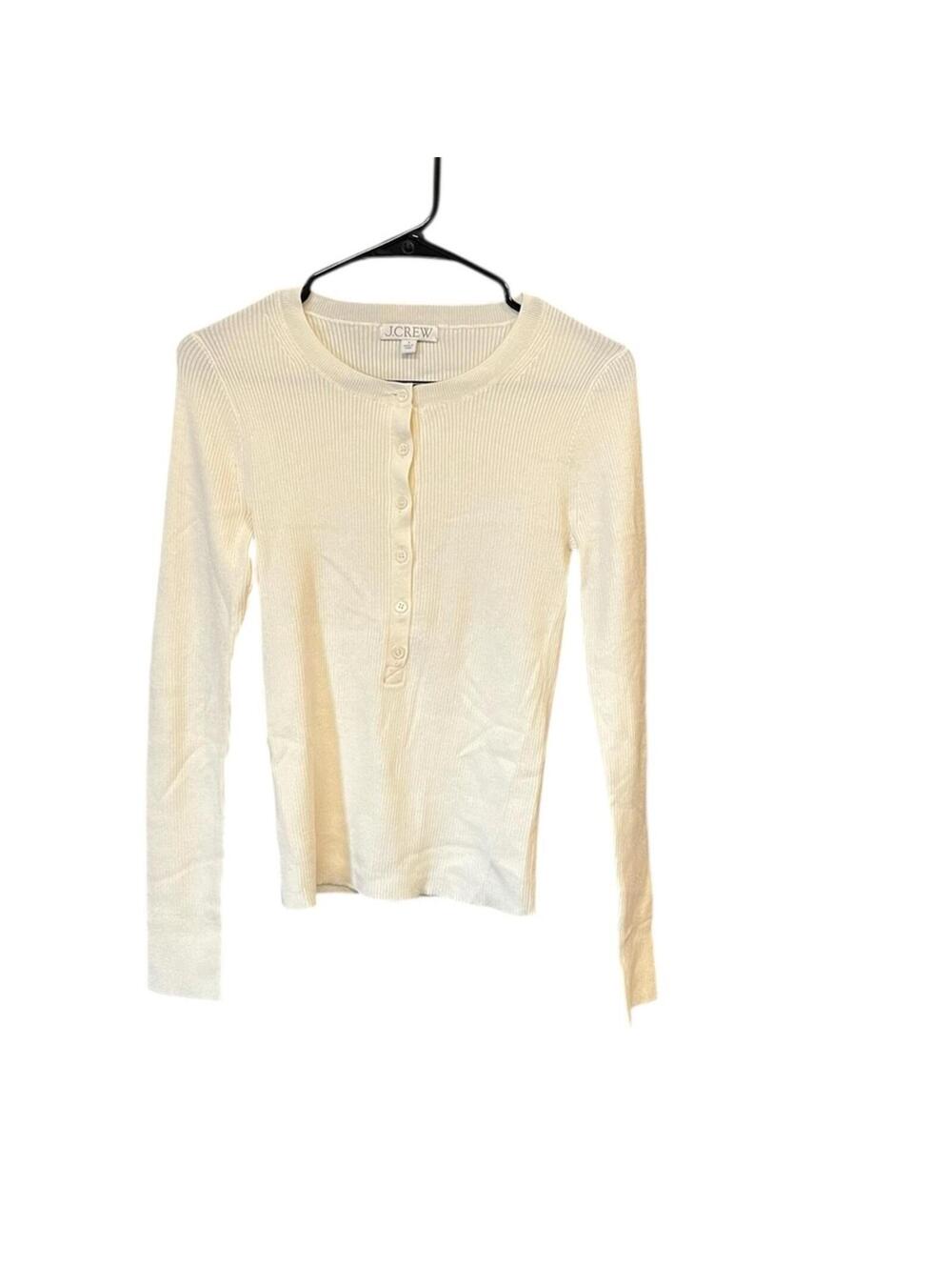 J.Crew Ribbed Henley Top Women’s Small Ivory Long Sleeve Stretch Knit Classic